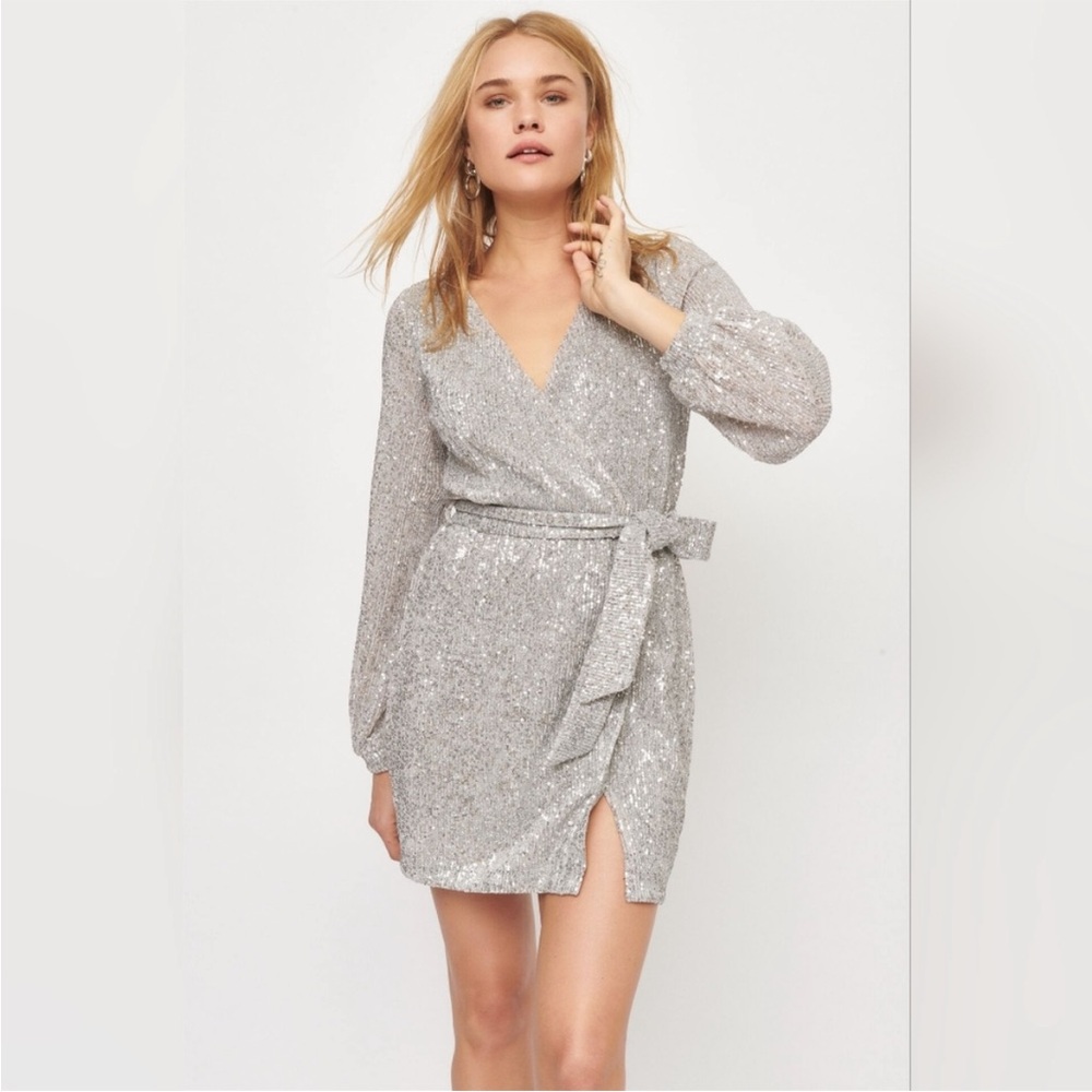 Dynamite Ruby Sequin Wrap Dress